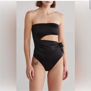 NEW Good American Side Tie Cuout One-Piece Swimsuit in Black Size 3 = L